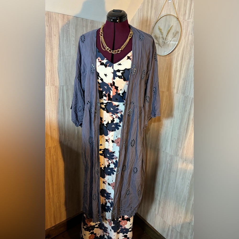 Kimono Slate Duster With Eyelet Details Size L XL